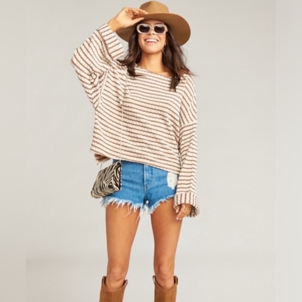 Show Me Your Mumu Chocolate/Cream Striped Lightweight Knit Sweater Size Small